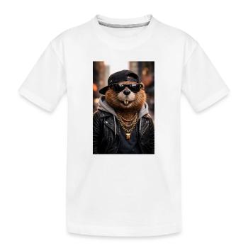 Otter Rocker Leder - Kinder Premium Bio T-Shirt - Weiß - Vorne