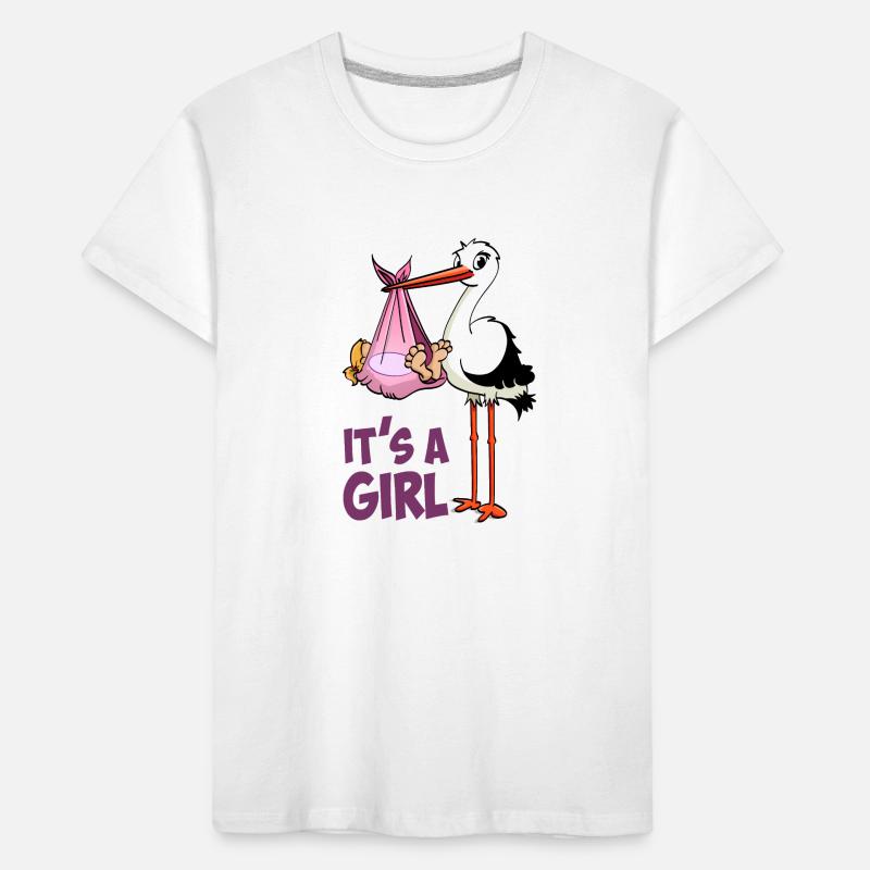 Storch mit Mädchen; "Es ist ein Mädchen" Kinder Premium Bio T-Shirt