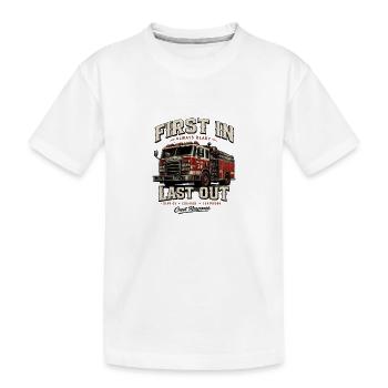 Fire Engine 24 Design - First In Last Out - Kids' Premium Organic T-Shirt - white - Front