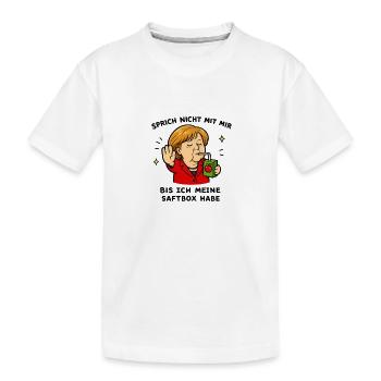 Karikatur: Politikerin mit Saftbox - Kinder Premium Bio T-Shirt - Weiß - Vorne