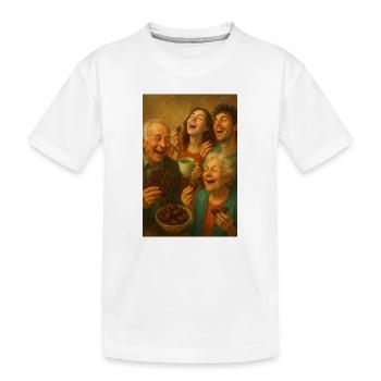 Famille joyeuse qui mange du chocolat - T-shirt bio Premium Enfant - blanc - Devant