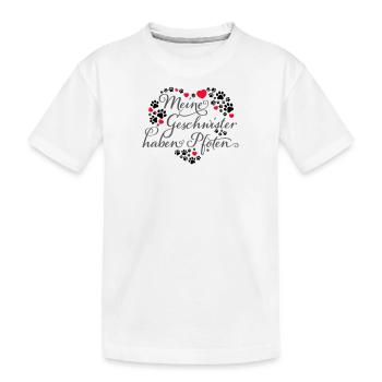 Herz mit Pfötchen | Meine Geschwister haben Pfoten - Kinder Premium Bio T-Shirt - Weiß - Vorne