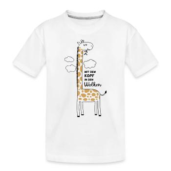 Giraffe mit dem Kopf in den Wolken - Kinder Premium Bio T-Shirt - Weiß - Vorne