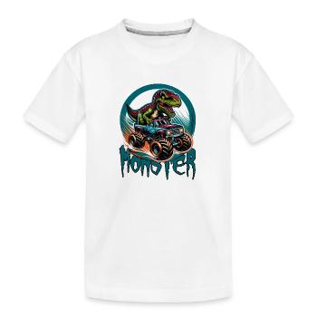 T-Rex Dino Tyrannosaurus Rex auf Monstertruck - Kinder Premium Bio T-Shirt - Weiß - Vorne