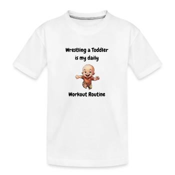 Mit einem Kleinkind zu ringen ist meine tägliche Trainingsroutine. - Kinder Premium Bio T-Shirt - Weiß - Vorne