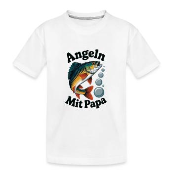 Angeln mit Papa mit springendem Barsch - Kinder Premium Bio T-Shirt - Weiß - Vorne