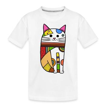 Colorful Geometric Patchwork Cat Doodle - Kids' Premium Organic T-Shirt - white - Front