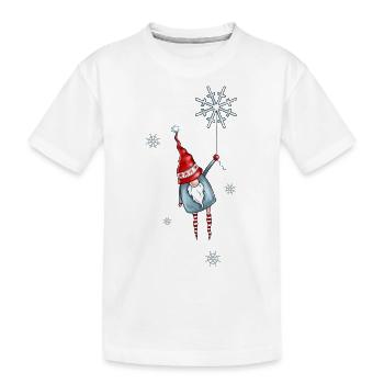 Lutin de Noël suspendu à son flocon de neige - T-shirt bio Premium Enfant - blanc - Devant