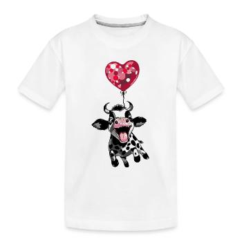 Jumping calf with heart balloon - cow calf - Kids' Premium Organic T-Shirt - white - Front