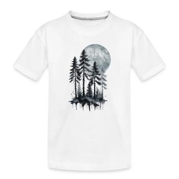 Mondschein Wald Aquarell Silhouette - Kinder Premium Bio T-Shirt - Weiß - Vorne