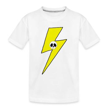 Yellow lightning bolt with white skull - Kids' Premium Organic T-Shirt - white - Front