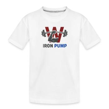 Iron Pump Krafttraining Emblem - Kinder Premium Bio T-Shirt - Weiß - Vorne