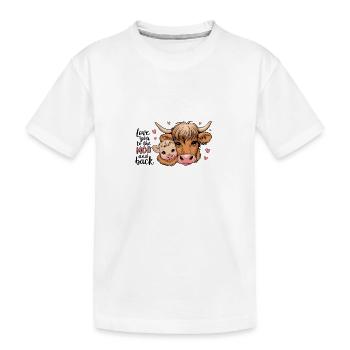 Cute Highland Cow and Calf - Kids' Premium Organic T-Shirt - white - Front