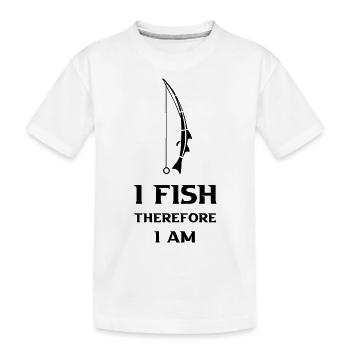 Schlankes, minimalistisches "Ich fische, also bin ich" - Kinder Premium Bio T-Shirt - Weiß - Vorne