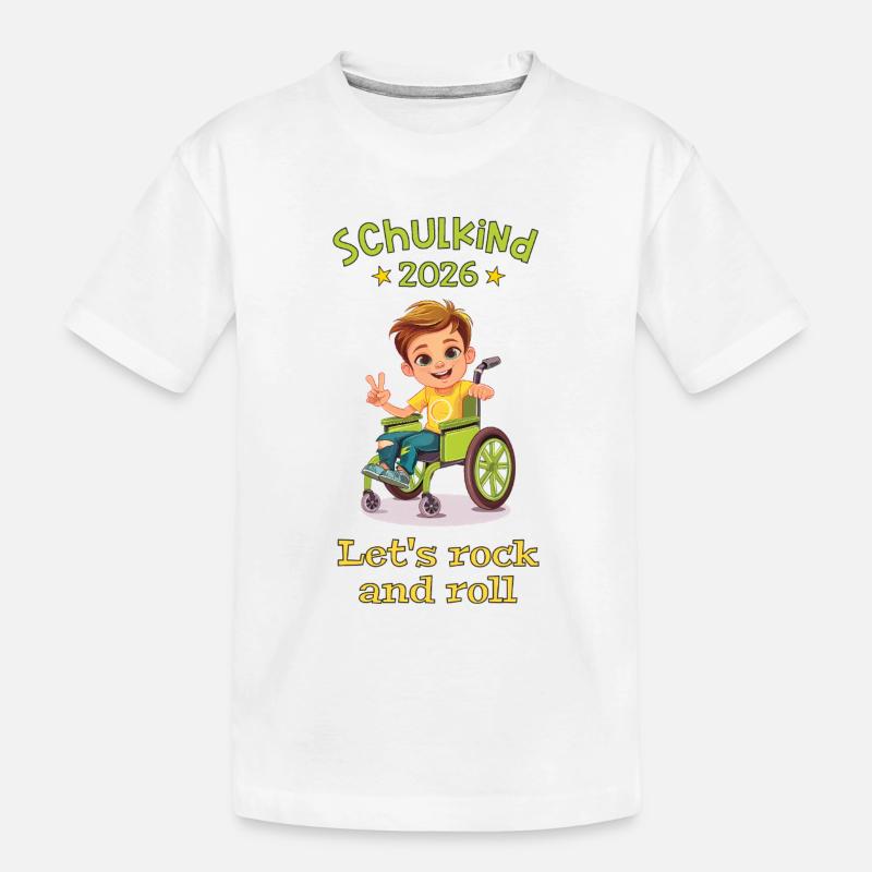 Schulanfang - Einschulung - Junge - Rollstuhl - Kinder Premium Bio T-Shirt - Weiß