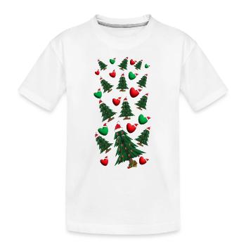 Weihnachtsbäume mit Herzen und Weihnachtsmützen. - Kinder Premium Bio T-Shirt - Weiß - Vorne