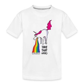Einhorn kotzt Regenbogen - haters - Kinder Premium Bio T-Shirt - Weiß - Vorne