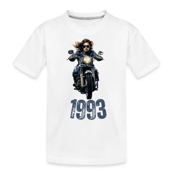 1993, Motorrad, Frau - Kinder Premium Bio T-Shirt - Weiß - Vorne