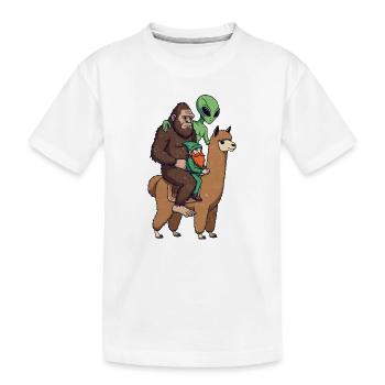 Sasquatch Elf Alien auf Lama - Kinder Premium Bio T-Shirt - Weiß - Vorne
