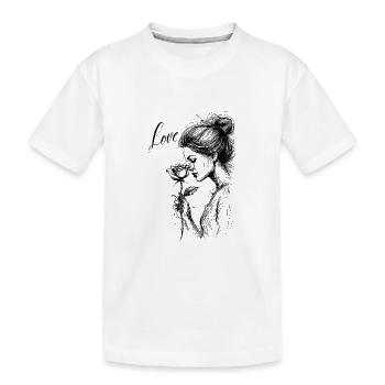 Dessin d’une femme sentant délicatement une rose, et - T-shirt bio Premium Enfant - blanc - Devant