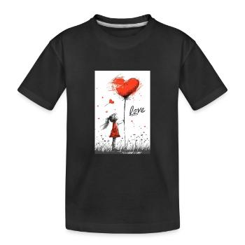 Kind mit Herzballon in lebhafter Skizze vermittelt - Kinder Premium Bio T-Shirt - Schwarz - Vorne