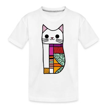 Patchwork White Kawaii Cat - Kids' Premium Organic T-Shirt - white - Front