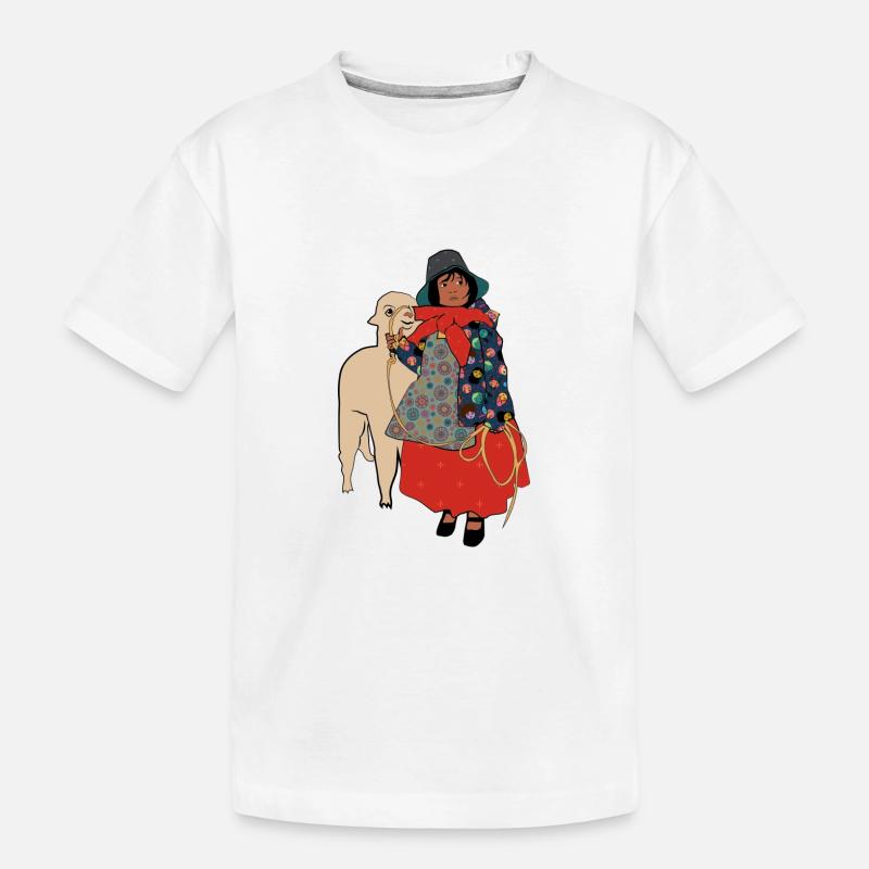 Mädchen mit Lama - Kinder Premium Bio T-Shirt - Weiß
