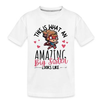 Announcing pregnancy with cartoon superheroine - Kids' Premium Organic T-Shirt - white - Front