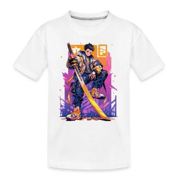 Shibuya: Cooler Anime Junge mit Schwert Japanisch - Kinder Premium Bio T-Shirt - Weiß - Vorne