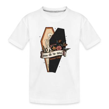 Lustiges Halloween Design: Skelett im Sarg Spruch - Kinder Premium Bio T-Shirt - Weiß - Vorne