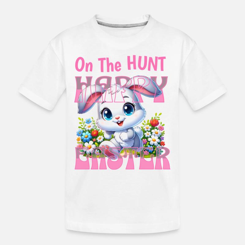 LAPIN DE PAQUES " a la chasse " Happy Easter " - T-shirt bio Premium Enfant - blanc