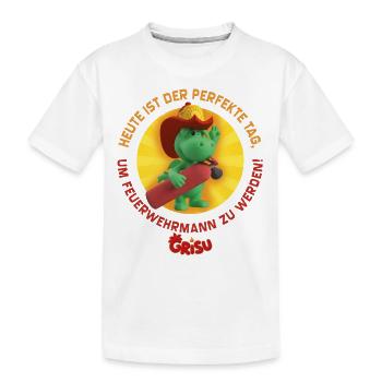 Grisu Der Kleine Drache Mit Feuerlöscher Und Motto - Kinder Premium Bio T-Shirt - Weiß - Vorne