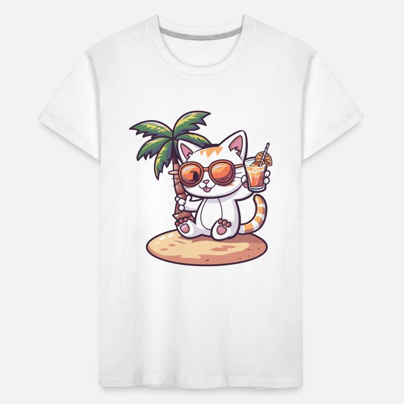 Katze Sommer Strand Comic Kinder Premium Bio T-Shirt