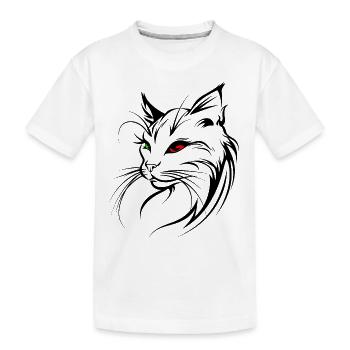 Katze Silhouette Umriss Zeichnung Lineart Kunst - Kinder Premium Bio T-Shirt - Weiß - Vorne