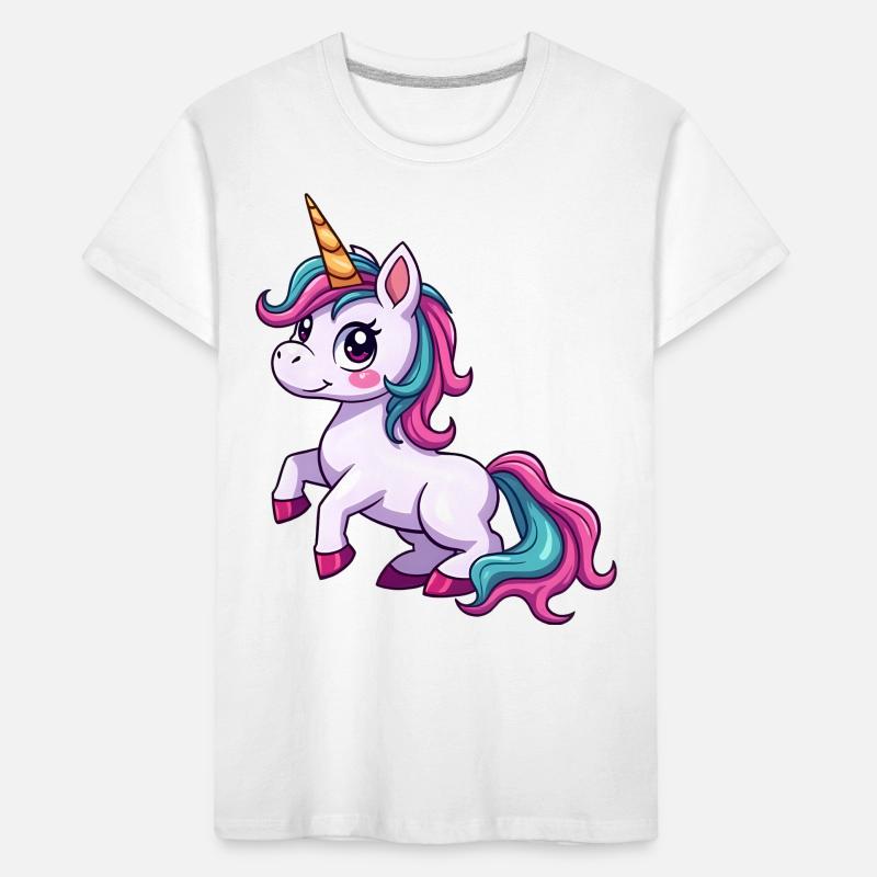 Lebendiges rosa Einhorn-Design Kinder Premium Bio T-Shirt