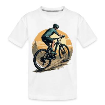 Mountainbiker fährt in Richtung Sonne und Wald - Kinder Premium Bio T-Shirt - Weiß - Vorne