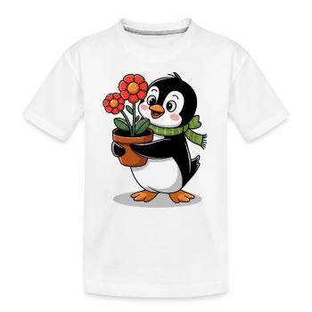 Pinguin mit Blumentopf im Garten für Gärtner - Kinder Premium Bio T-Shirt - Weiß - Vorne