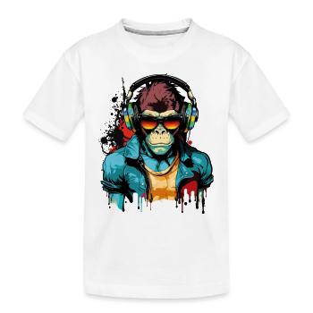 Affe Kopfhörer Sonnenbrille Gamer Zocken Musik - Kinder Premium Bio T-Shirt - Weiß - Vorne