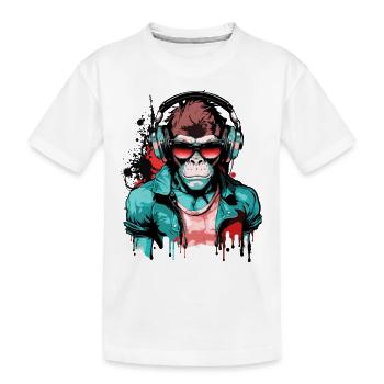Affe Kopfhörer Sonnenbrille Gamer Zocken Musik - Kinder Premium Bio T-Shirt - Weiß - Vorne