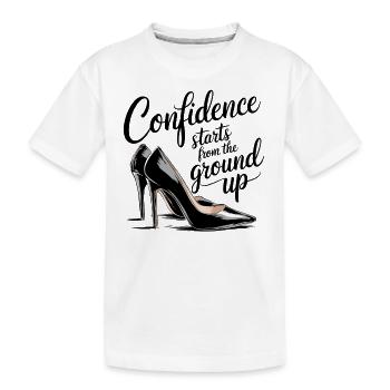 Self-confidence starts from the shoes up - Kids' Premium Organic T-Shirt - white - Front