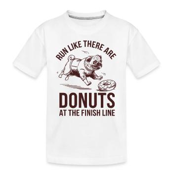 Laufe Wie Ein Marathonläufer Mit Donuts Am Ziel - Kinder Premium Bio T-Shirt - Weiß - Vorne