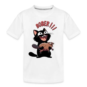 Hyper-Katze ruft „Bober!!!“ – Tierischer Ausraster - Kinder Premium Bio T-Shirt - Weiß - Vorne