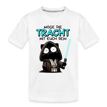 Möge die Tracht mit euch sein – Nerdkatze - Kinder Premium Bio T-Shirt - Weiß - Vorne