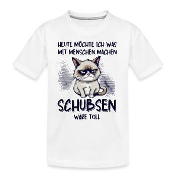 Menschen schubsen - Süße Grump Style Katze - Kinder Premium Bio T-Shirt - Weiß - Vorne