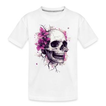 Crâne avec des fleurs roses et des éclaboussures de couleur - T-shirt bio Premium Enfant - blanc - Devant