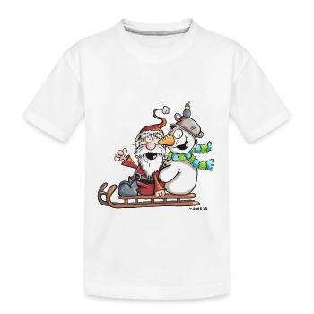 Santa Claus and Snowman ride a sledge - Gift - Kids' Premium Organic T-Shirt - white - Front