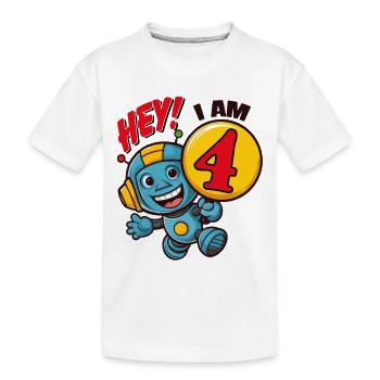 Four Years Little Cute Robot Children's Birthday Party. - Kids' Premium Organic T-Shirt - white - Front