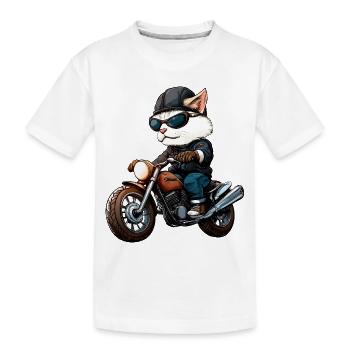 Motorcyclist Cat - Kids' Premium Organic T-Shirt - white - Front
