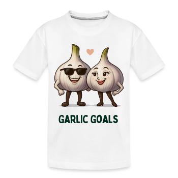 Garlic Goals Paar Knoblauch karikatur  - Kinder Premium Bio T-Shirt - Weiß - Vorne