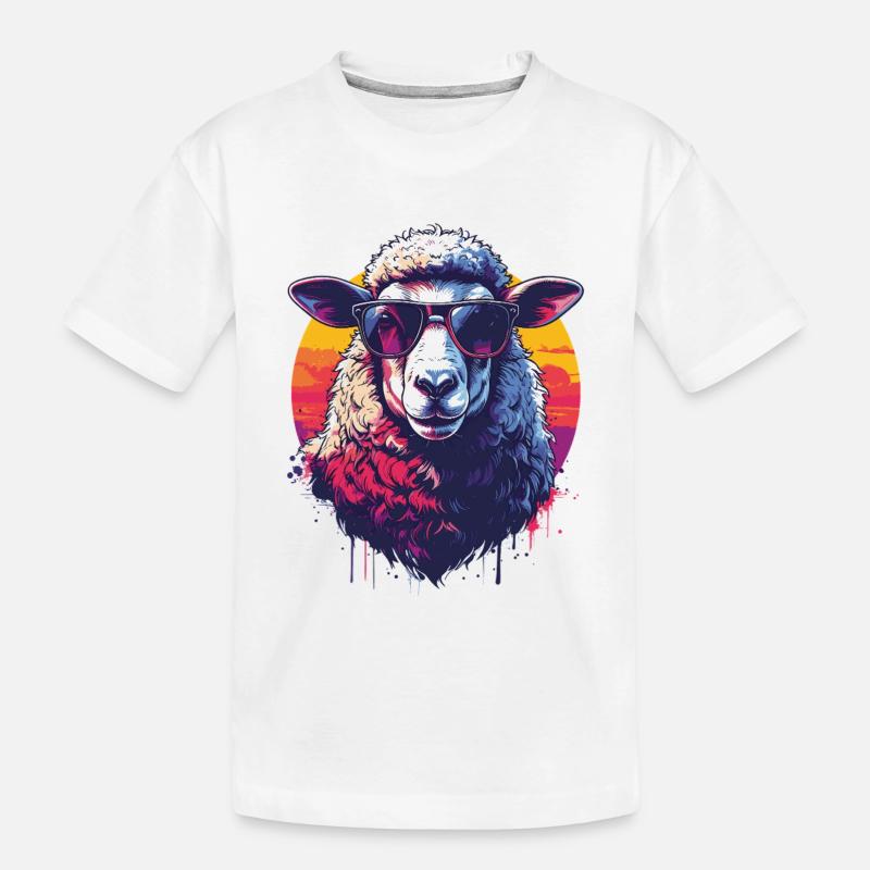 Cooles Retro-Schaf mit Brille - Kinder Premium Bio T-Shirt - Weiß
